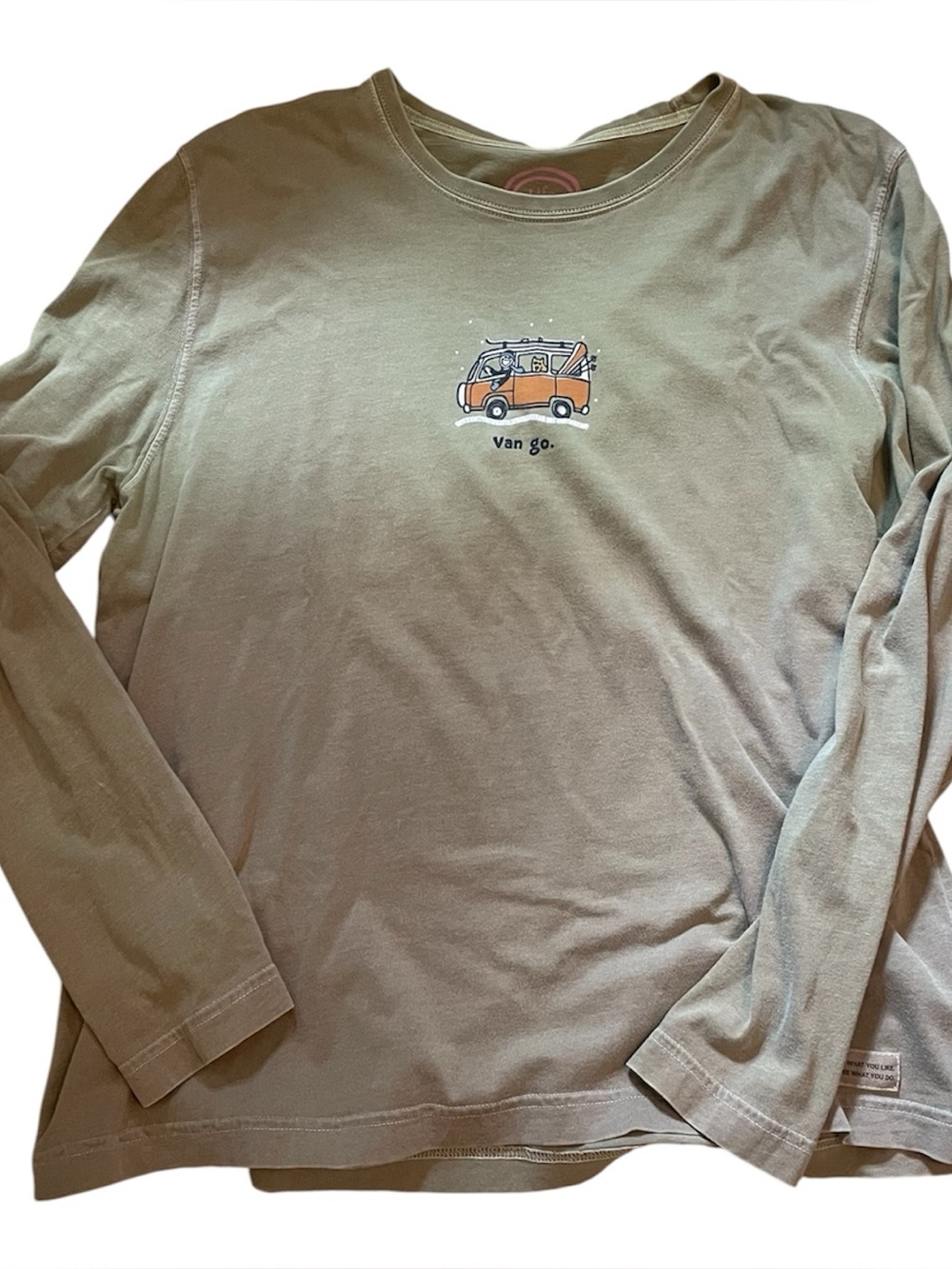 Life is Good Long Sleeved T “Van go” Olive Green Women’s size Large